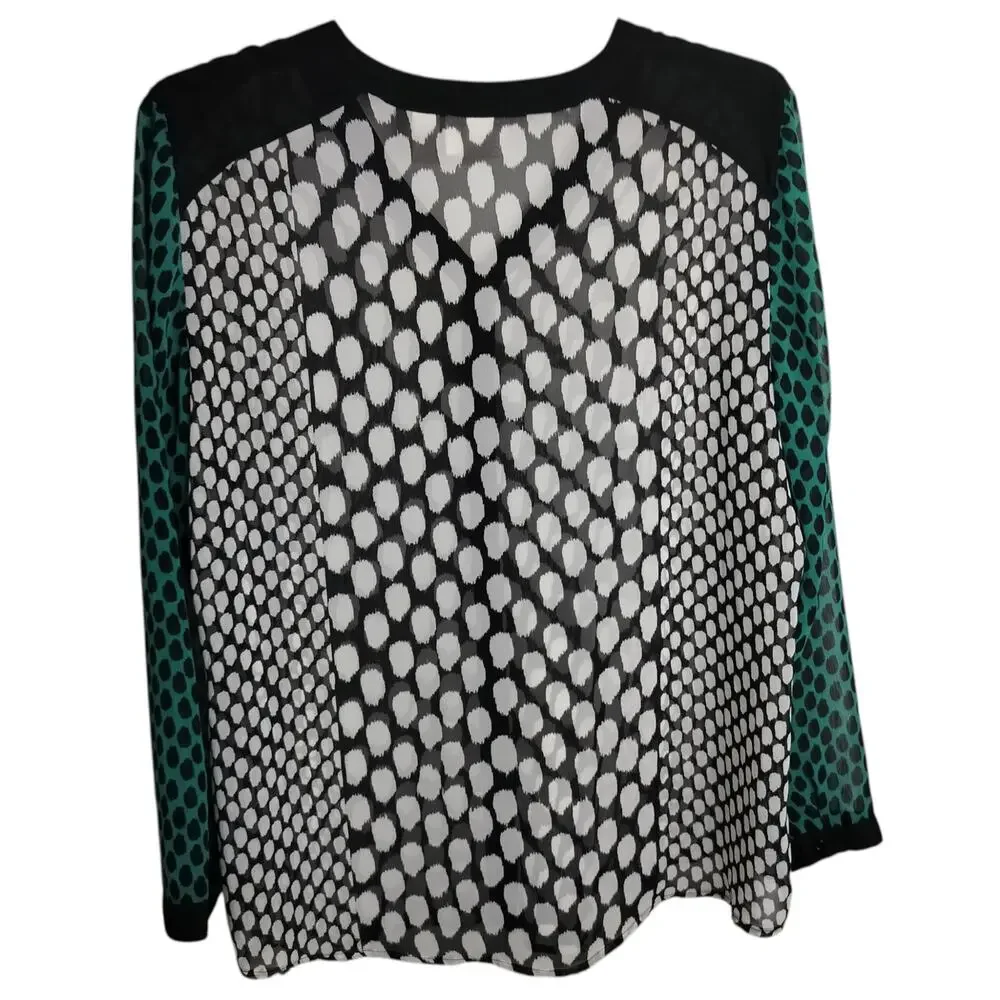 5146)Chico's Sheer Multicolor Geo print Long Sleeve V Neck  Blouse 3(US XL/16) - Picture 3 of 8